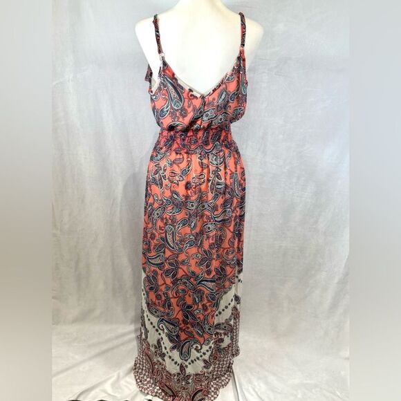 Pink and white paisley print boho smocked ruffle maxi dress size XL - Picture 7 of 9